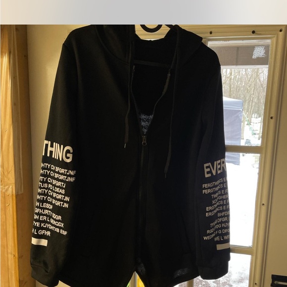Black Zip-Up Hoodie with White Text - Picture 1 of 4